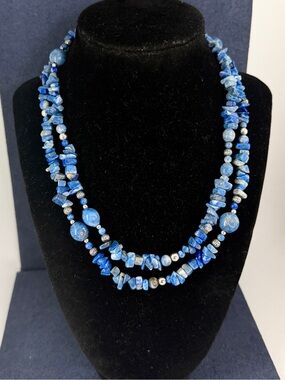 CAROLYN POLLACK Sterling Silver Blue Lapis Lazuli Stone 36” Necklace